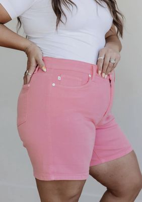 Judy Blue Control Top Cuffed Pink Shorts