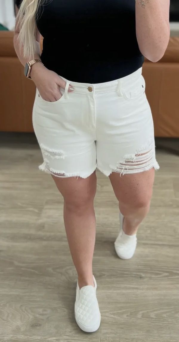 Judy Blue Rigid White Cut Off Shorts