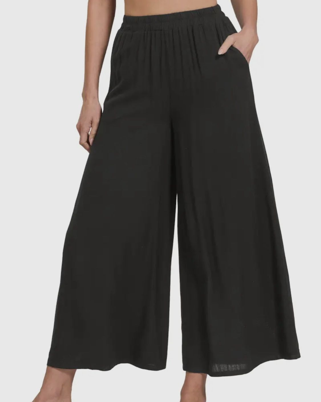 Pocket Pleated Wide Leg Pants-Black