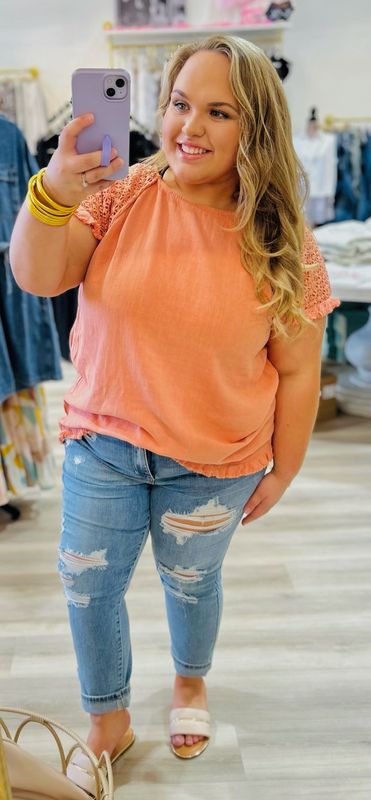 Apricot Floral Crochet Top