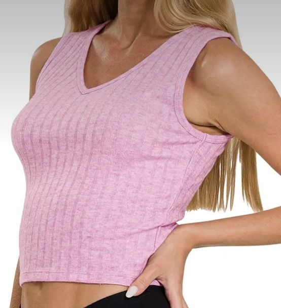 Ribbed Scoop Neck Cropped Sleeveless Top