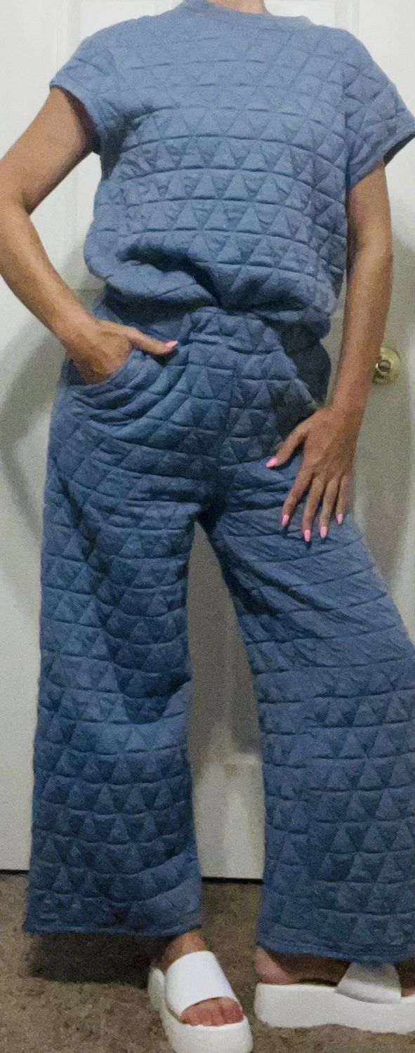 Quilted Short Sleeve Wide Leg Pants Set
