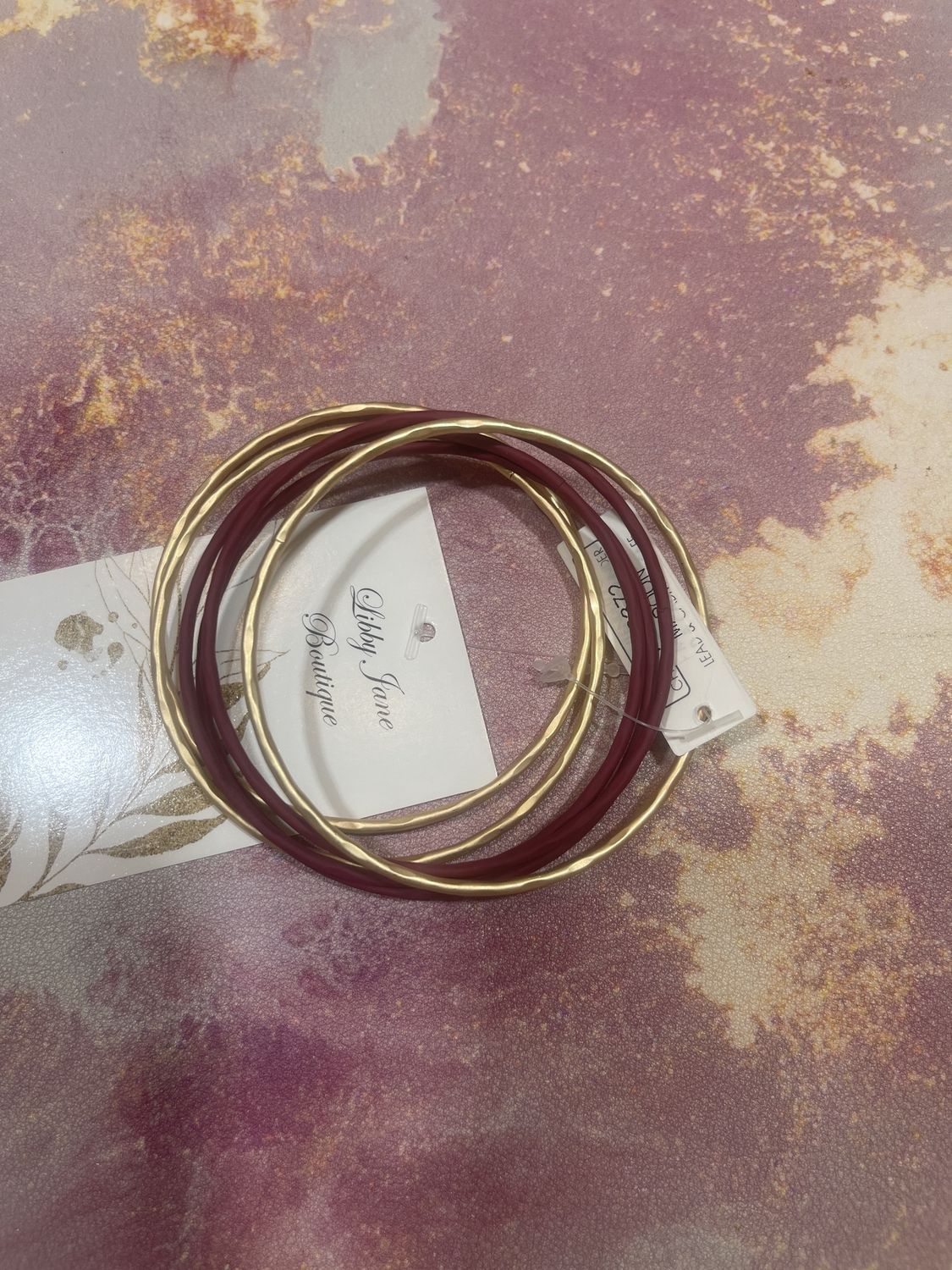 Set of 6 Maroon &amp; Gold Bangle Bracelets