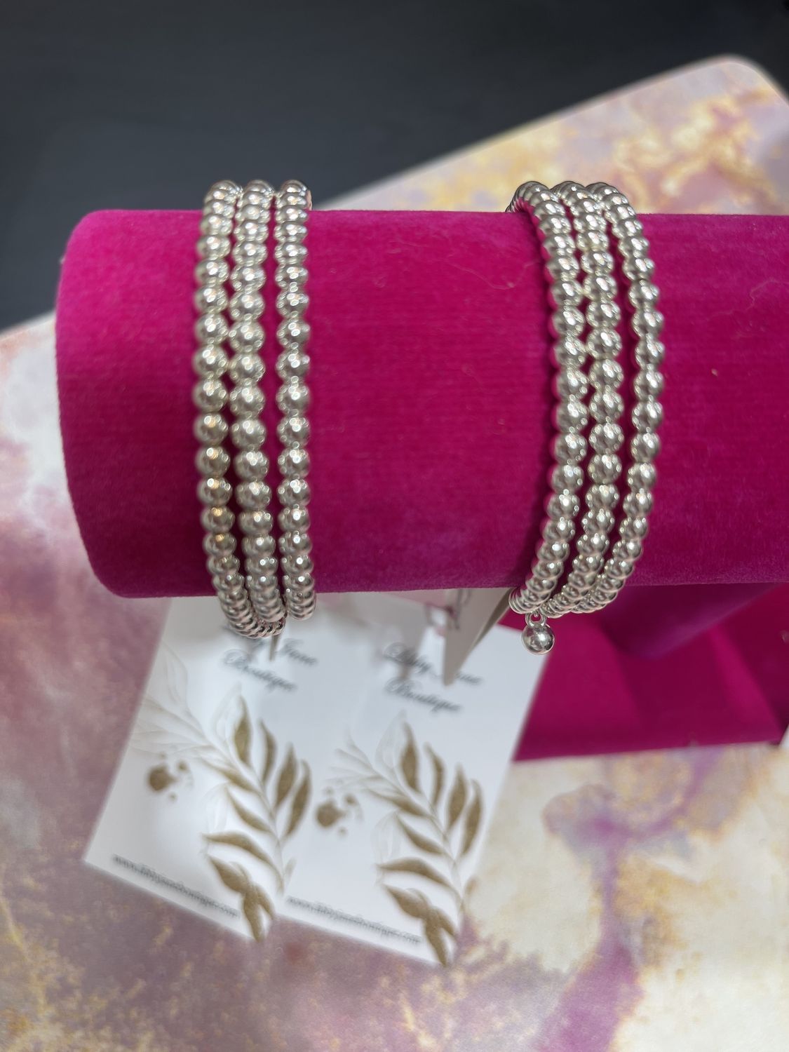 Silver Small Beaded 3 Layer Bracelets