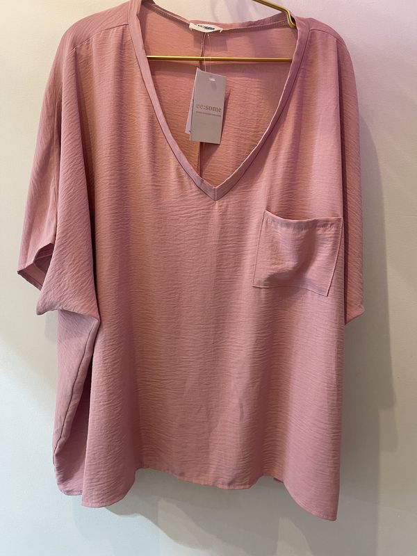 Plus Size Pocket V Neck Tee