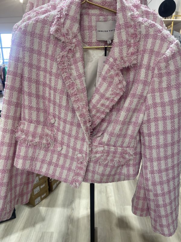 Pink Textured Double Breated Blazer