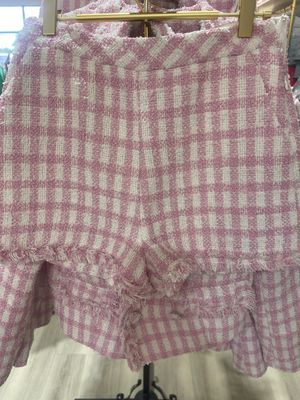 Pink Textured Fringe Shorts