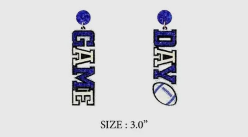 Blue &amp; White Glitter Game Day Earrings
