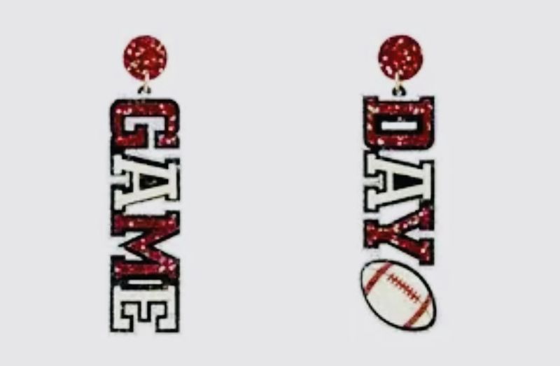 Maroon &amp; White Glitter Game Day Earrings