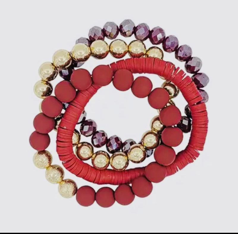Maroon, Crystal, &amp; Gold Set of 4 Bracelets