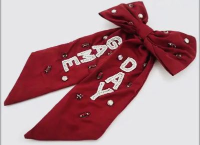 Maroon Game Day White  Beaded &amp; Crystal Accents Bow