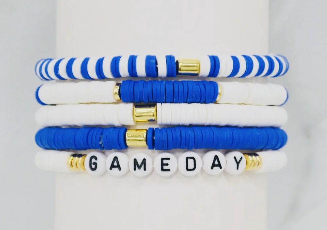 Royal Blue and White Game Day Set of 5 Bracelets