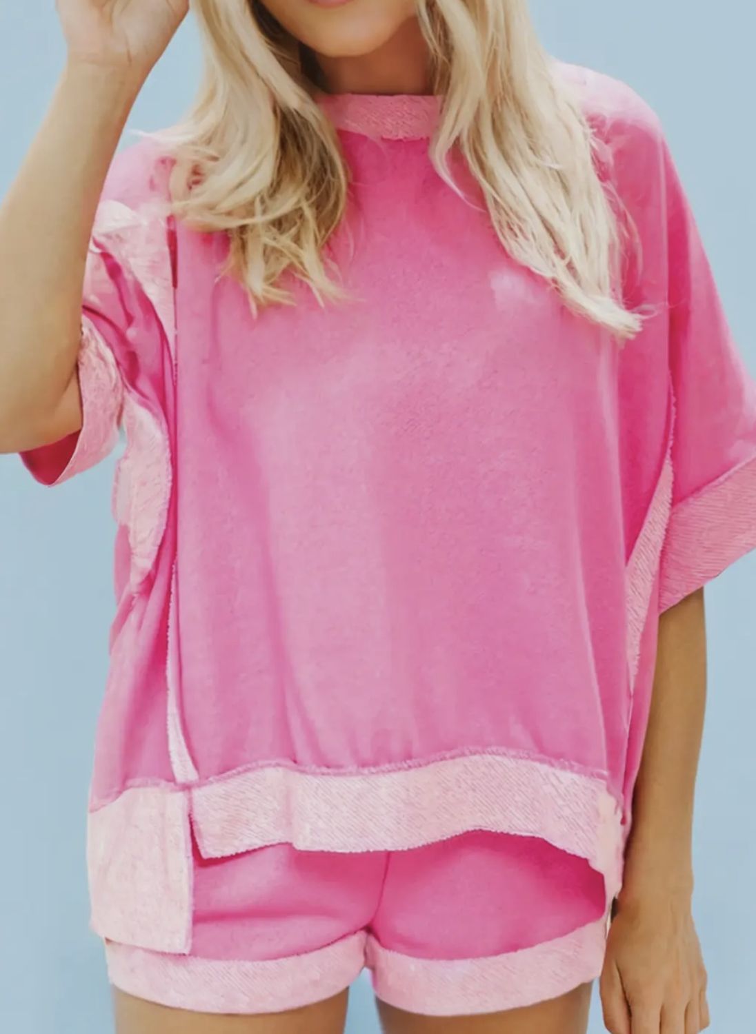 Patchwork Oversized Pink Shorts Set
