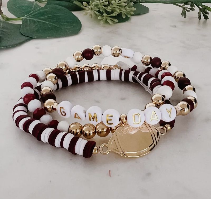 Maroon &amp; White Game Day Bracelets