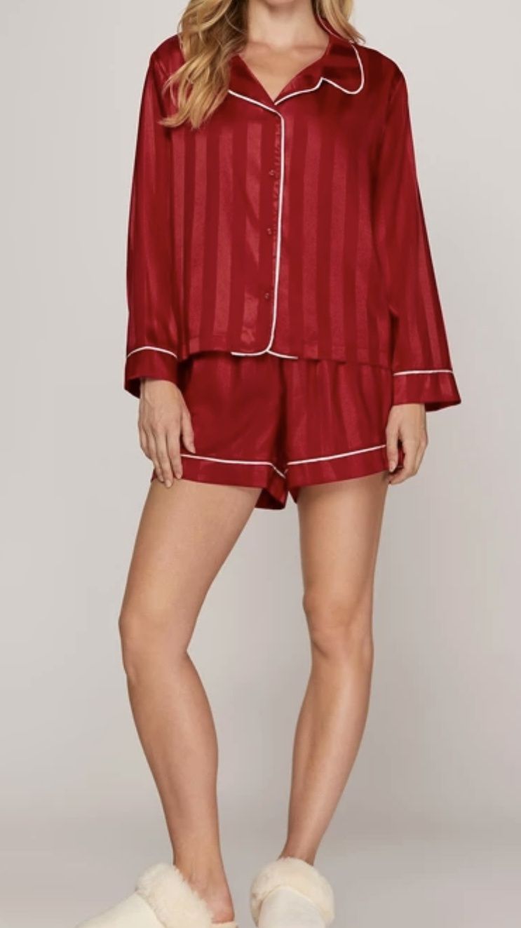 Satin Striped Long Sleeve Top &amp; PJ Shorts
