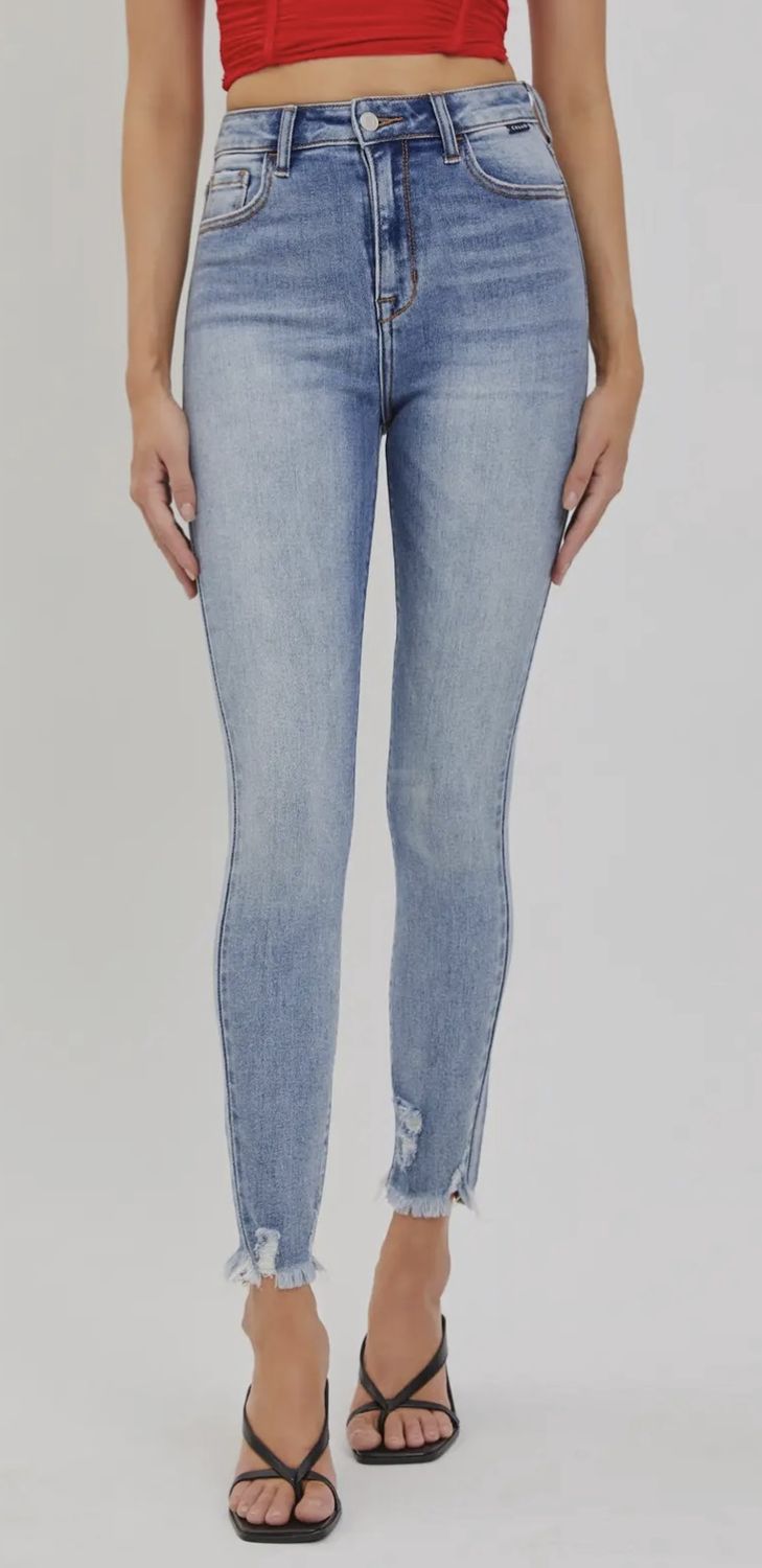 Medium High Rise Ankle Skinny Frayed Hem