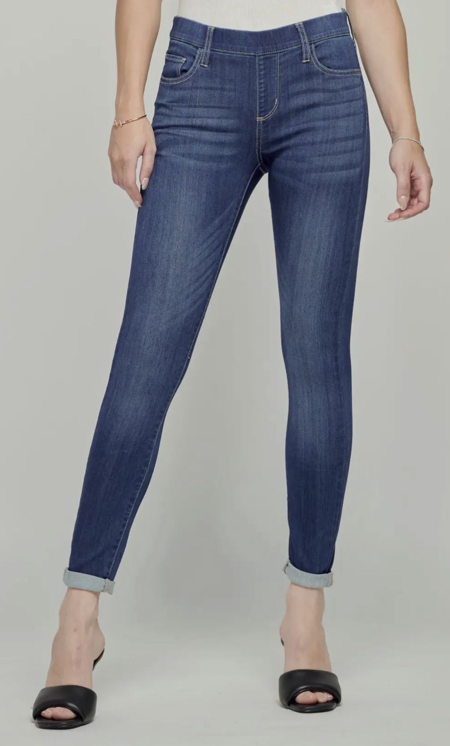 Dark Mid Rise Crop Skinny Rolled Hem
