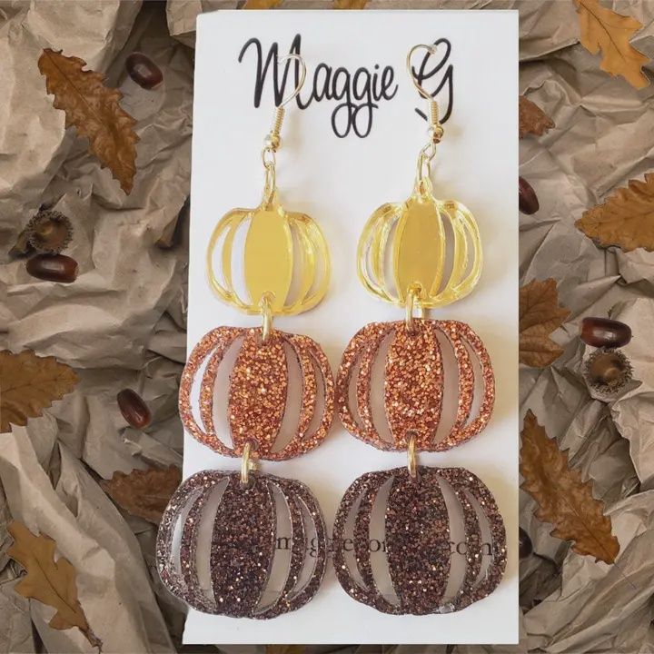 3 Pumpkin Glitter Earrings
