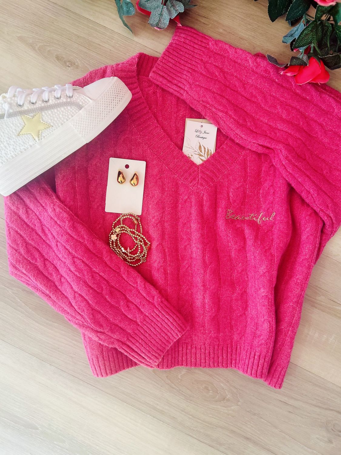 Beautiful Pink V-neck Sweater