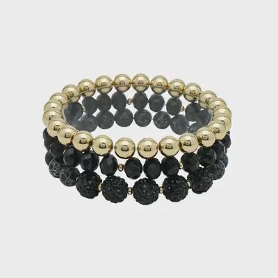 Black &amp; Gold Stretch Bracelet Set of 3