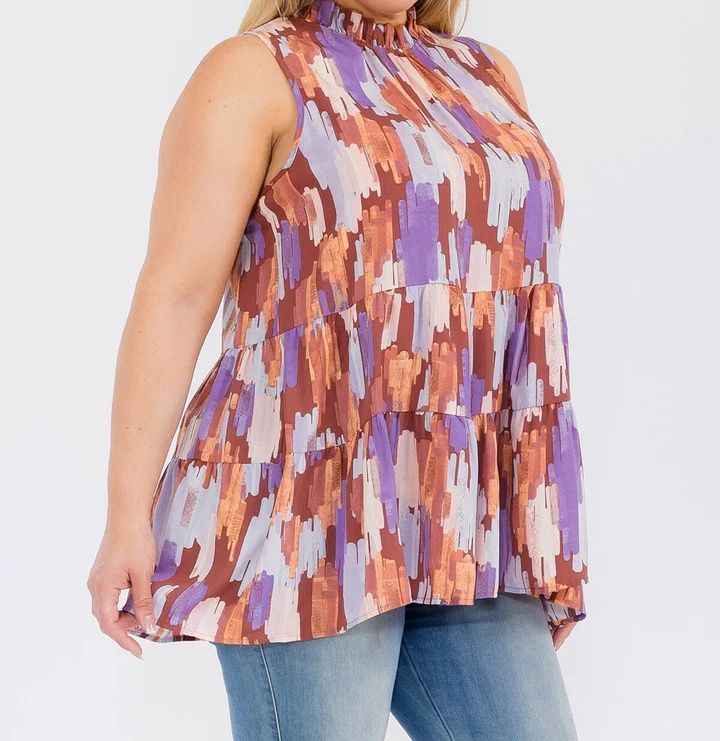 Brown Multi Colored Sleeveless Top