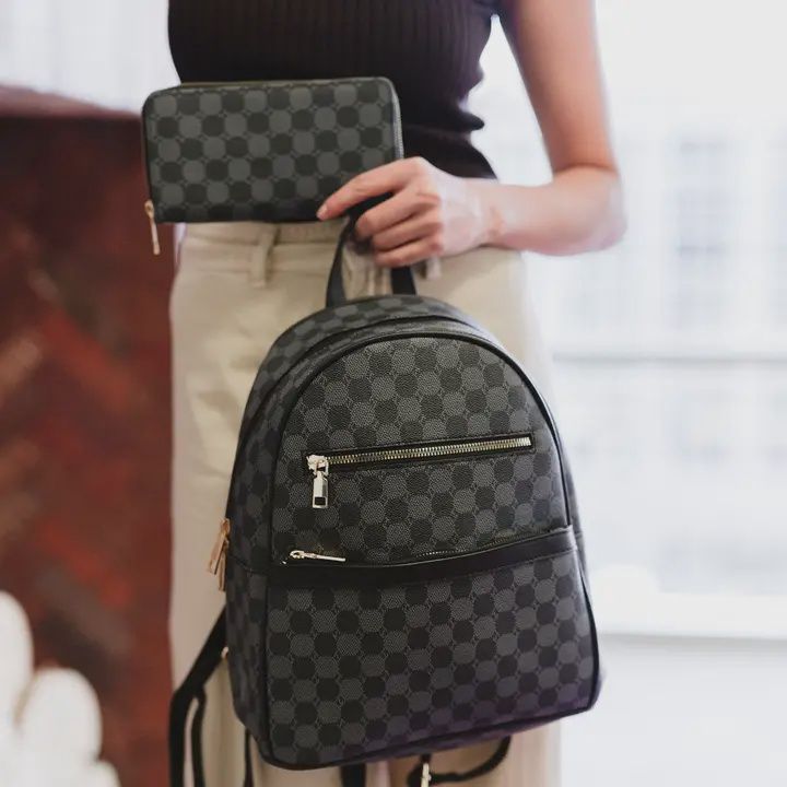 Camille Black/Grey Backpack Carry All + Wallet