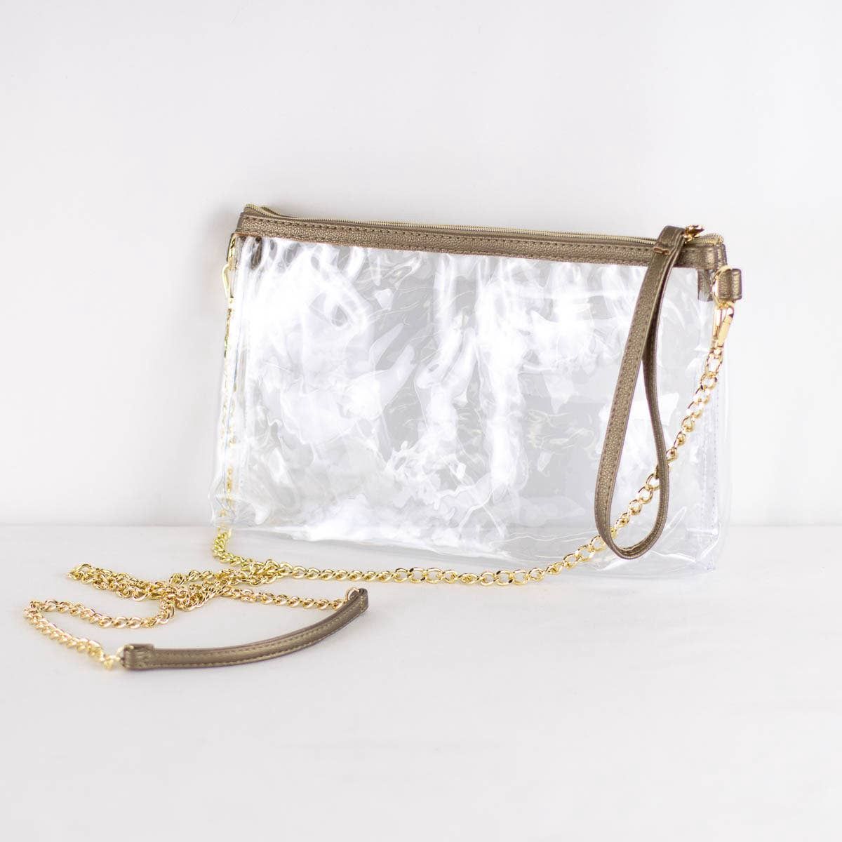 Candace Double Zip Clear Crossbody Light Gold