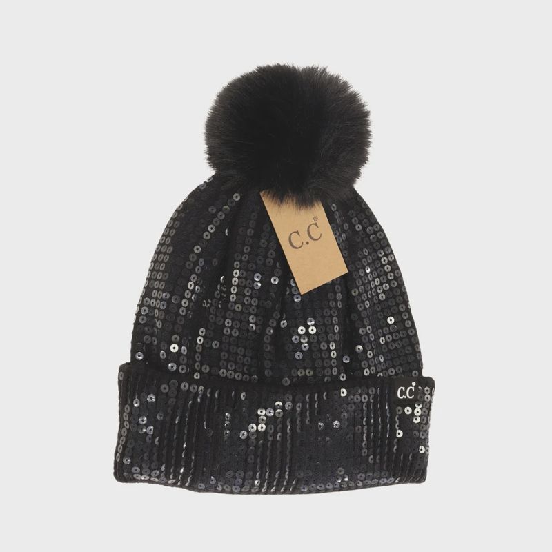 CC Clear Sequin  All Over Pom Beanie
