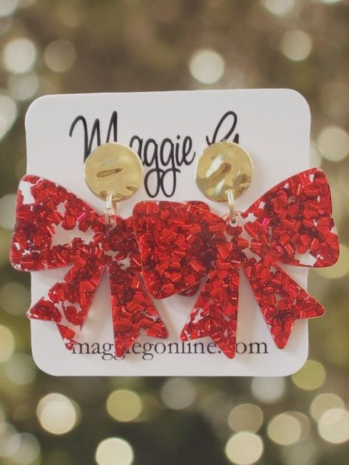 Christmas Earrings, Style: Red Bow