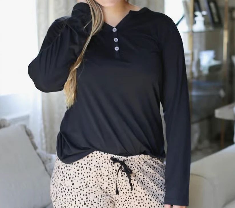 Classic Henley Sleep Shirt Black