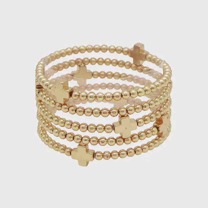 Cross Set of 5 Stretch Bracelets, Colour: Gold