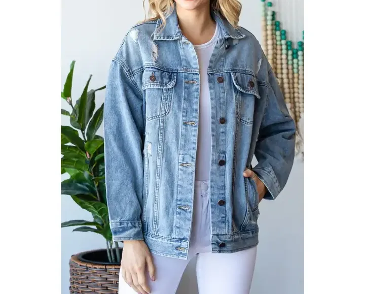 Drop Shoulder Puff Denim Cropped Jacket