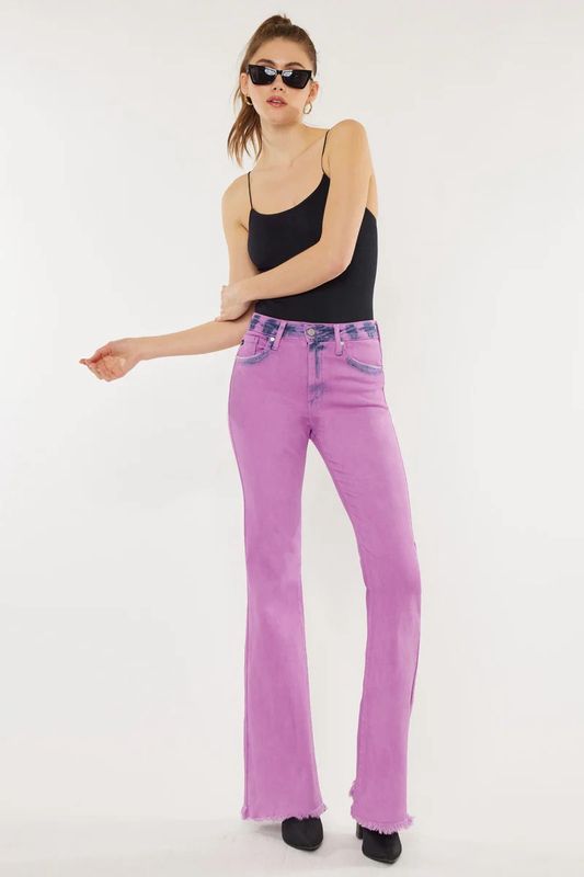 High Rise Purple Acid Dye Flare Jeans
