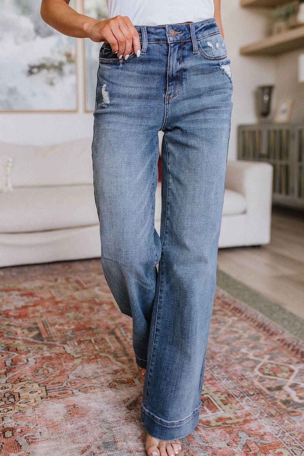 High Waist Distressed Trousers