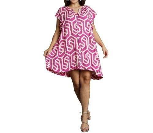 Hot Pink Mix Geometric Print Dress