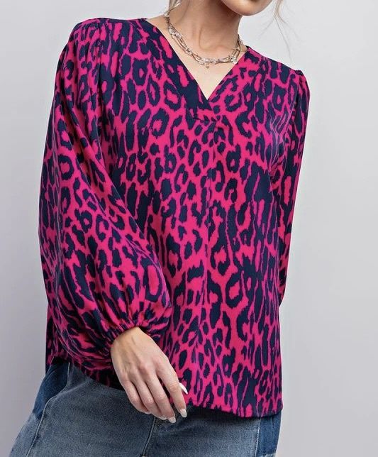 Hot Pink/Navy Plus Animal Print Top