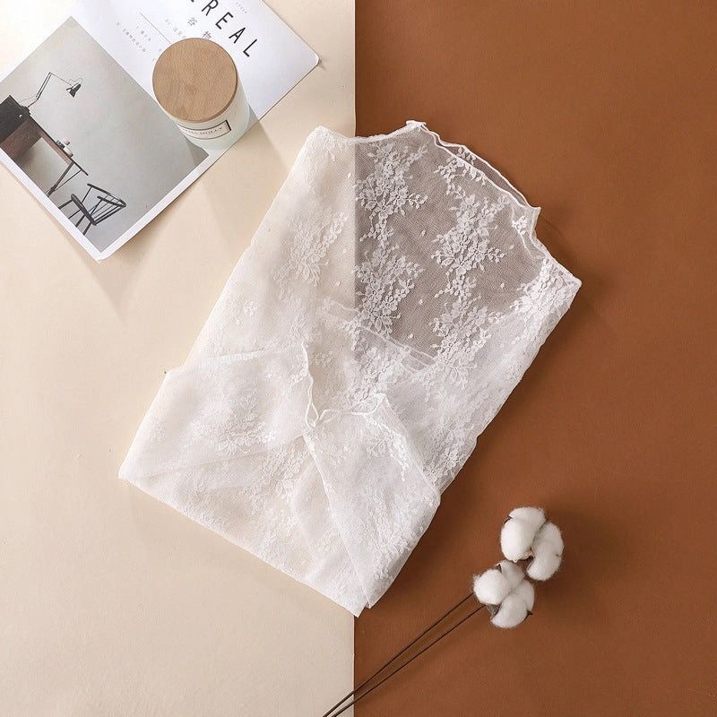 Lace Sheer Mesh Long Sleeve, Colour: White, Size: S