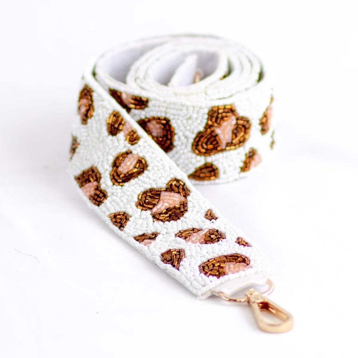 Leopard Beaded Purse Strap White and Copper
