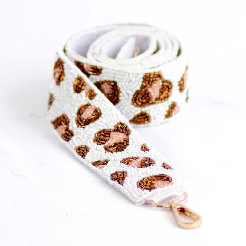 Leopard Beaded Purse Strap White and Copper
