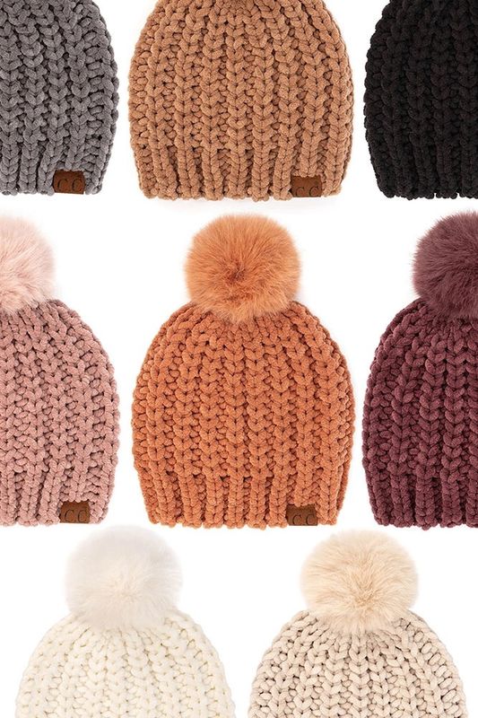 CC Soft Chenille Chunky Yarn Beanie Hat
