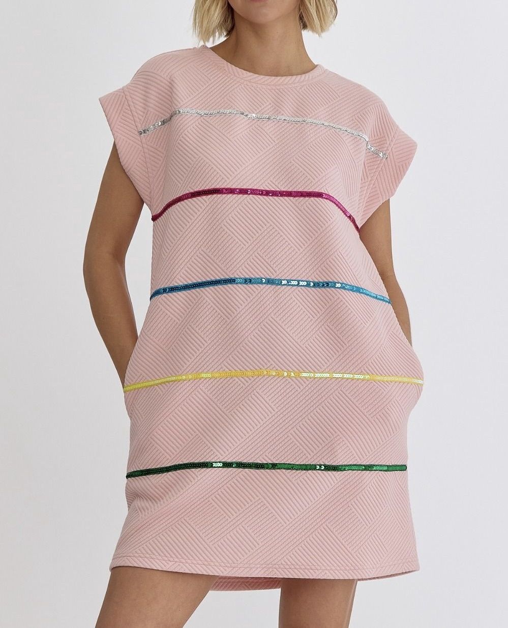 Light Pink Spangle Trimmed Mini Dress