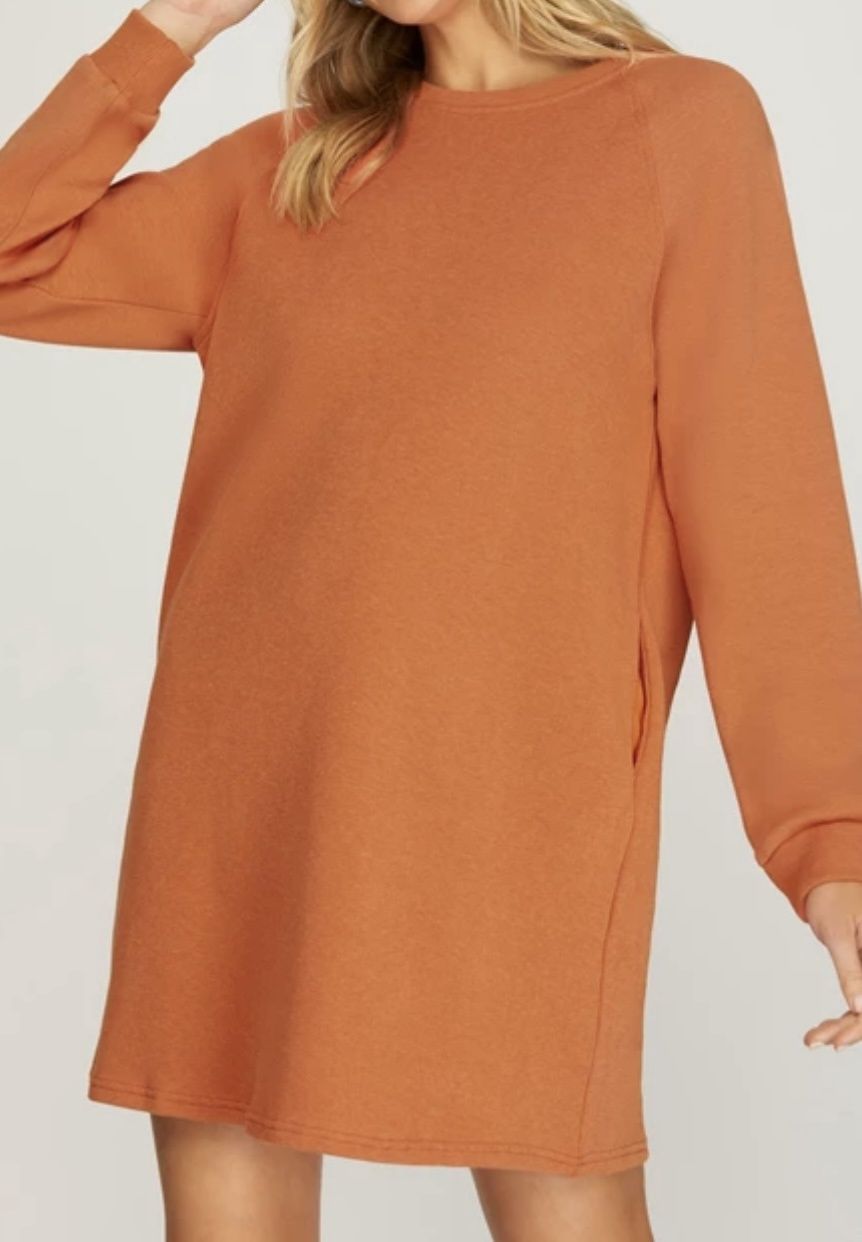 Long Sleeve Heavy Knit Mini Dress, Colour: Carrot, Size: S