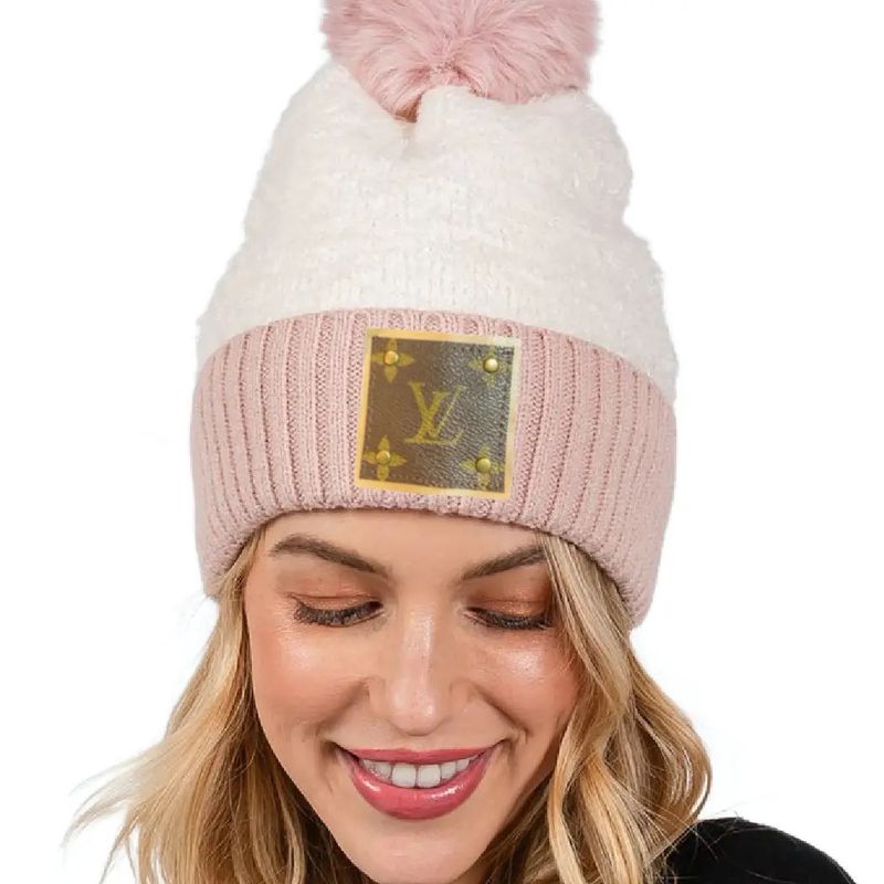 LV Dupe Lt Pink Sherpa Beanie
