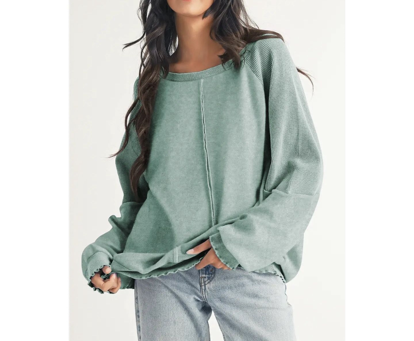 Mineral Blue Waffle Knit Sweatshirt