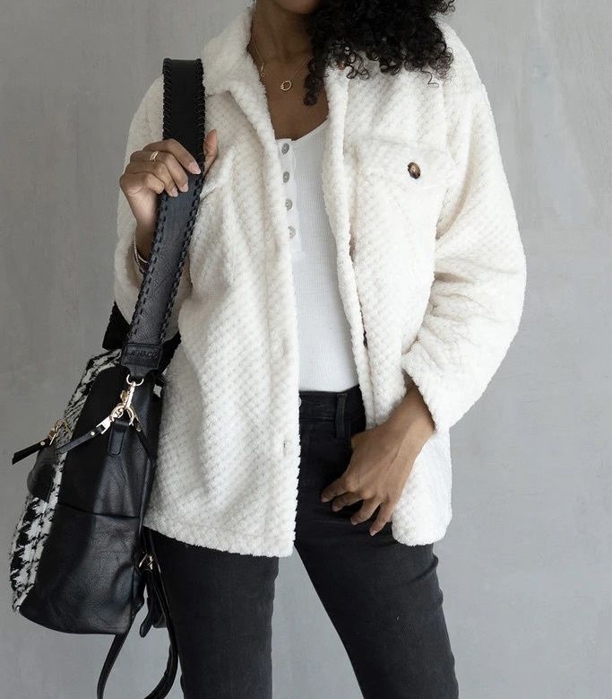Misty Textured Shacket With Faux Pockets Cream