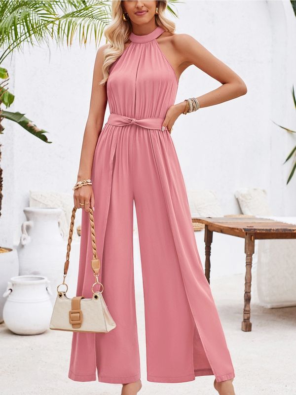 Pink High Wasted Tie Jumpsuit
