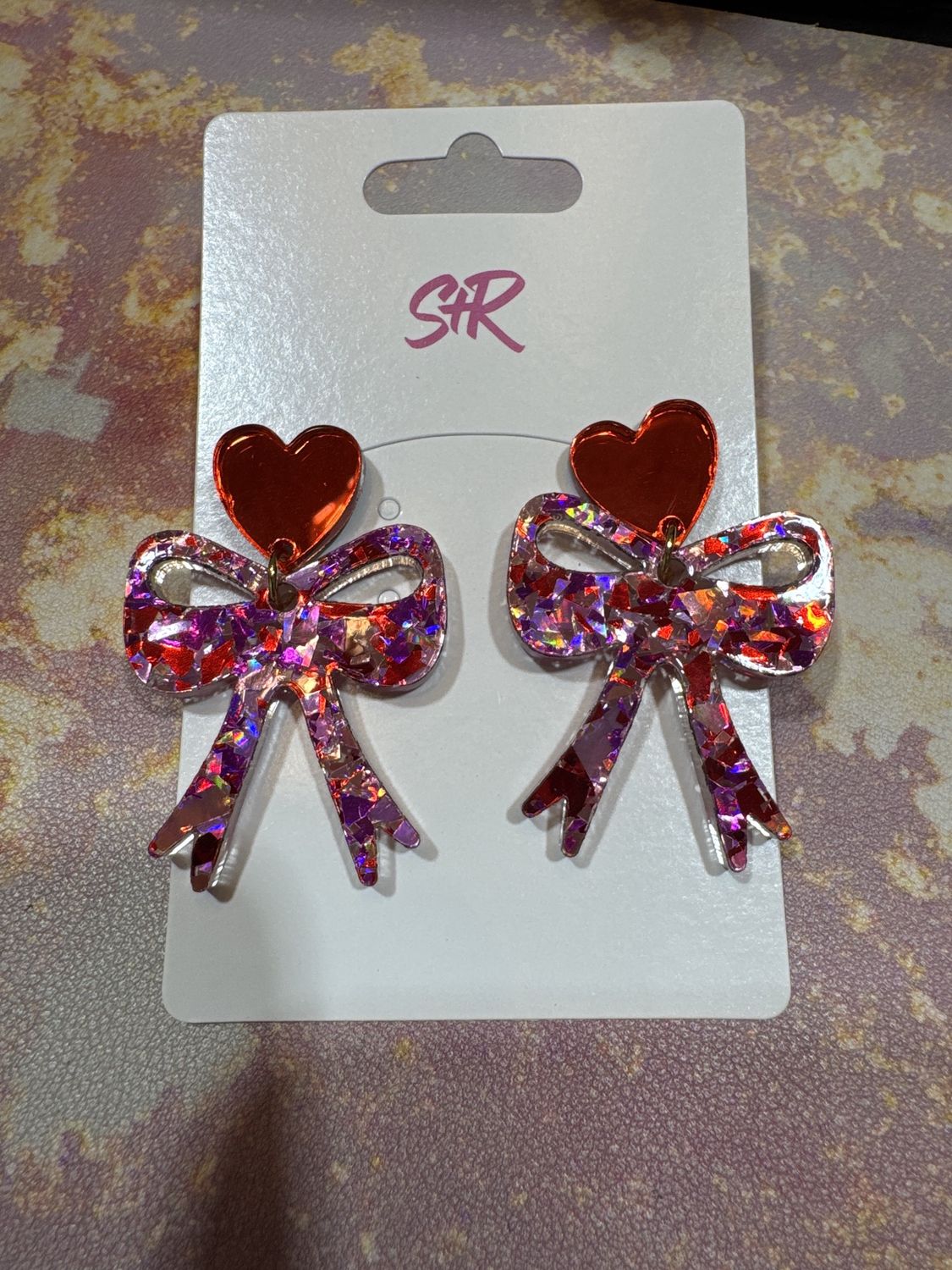 Pink Confetti Bow Dangle Earrings