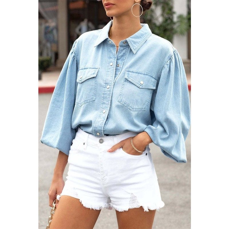 Faux Denim Button Up