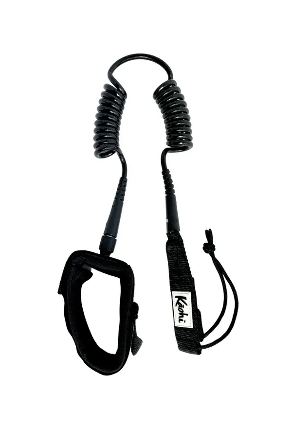 Kāohi Board Leash - Double Coil / 6&#39;x5.5mm / Ankle Cuff / Black