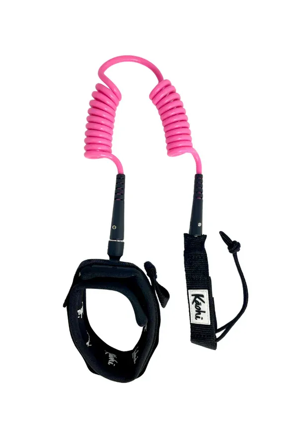 Kāohi Board Leash - Double Coil / 6&#39;x5.5mm / Ankle Cuff / Pink